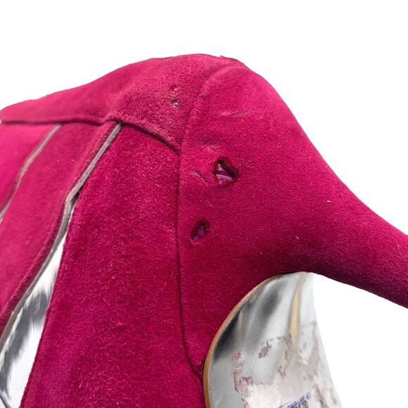 Michael Kors Mavis Suede Gladiator Fuchsia Strappy Heeled Sandals 9 Zip Back - Picture 6 of 10